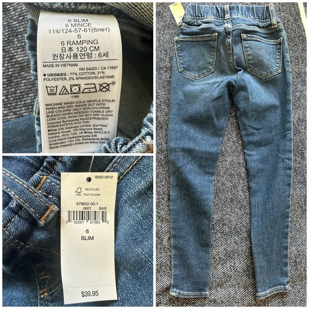 GAP NWT Kids Pull-on Jeggings with Max Stretch - medium wash - 6 slim - Picture 2 of 3